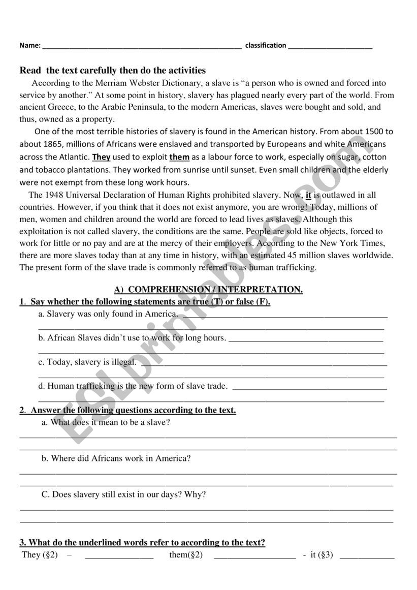 comprehension text worksheet