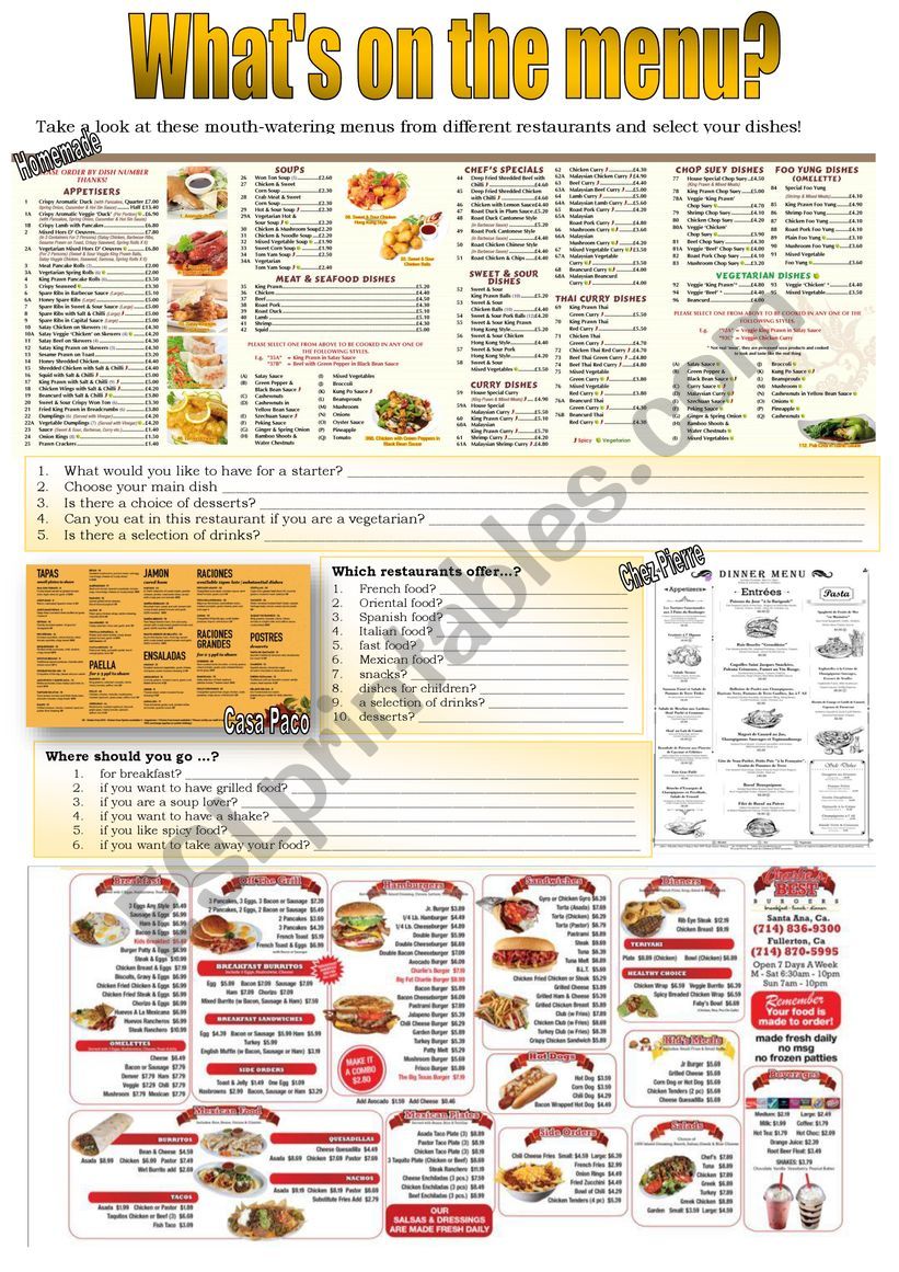 WHATS ON THE MENU? worksheet