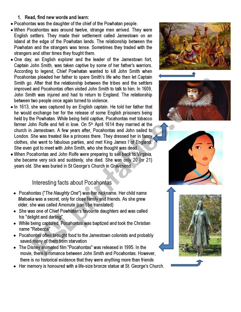 learn some about the real pocahontas, watch the movie and practice some listening with the song 
