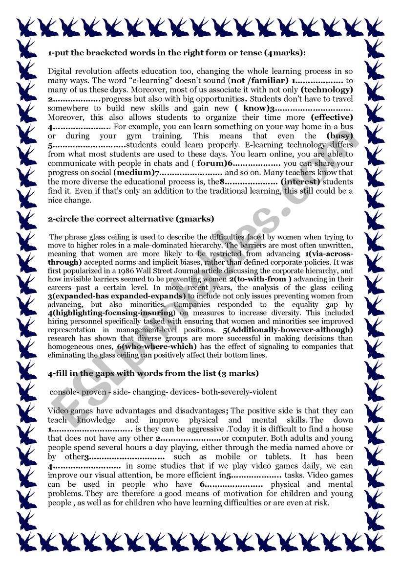ENGLISH TEST Fourth  FORMERS worksheet