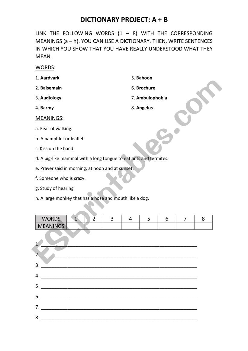 Words beginning with B and B worksheet