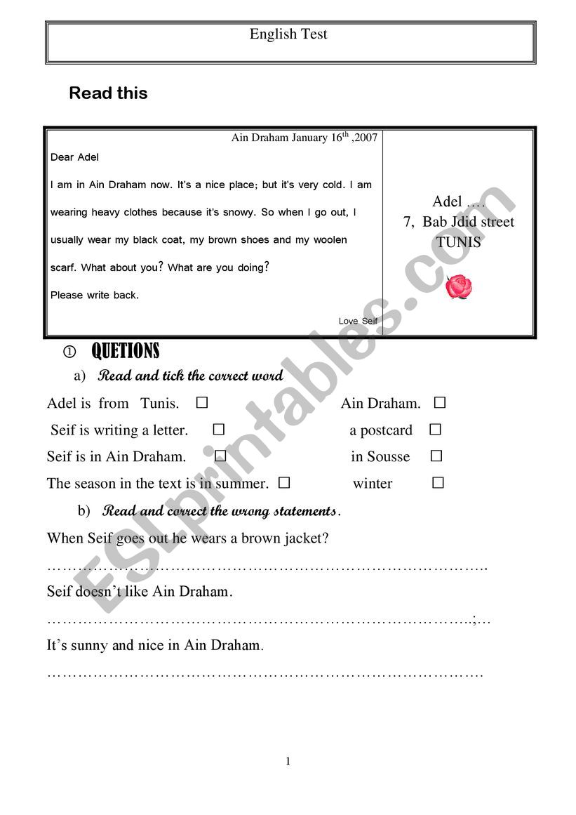test worksheet