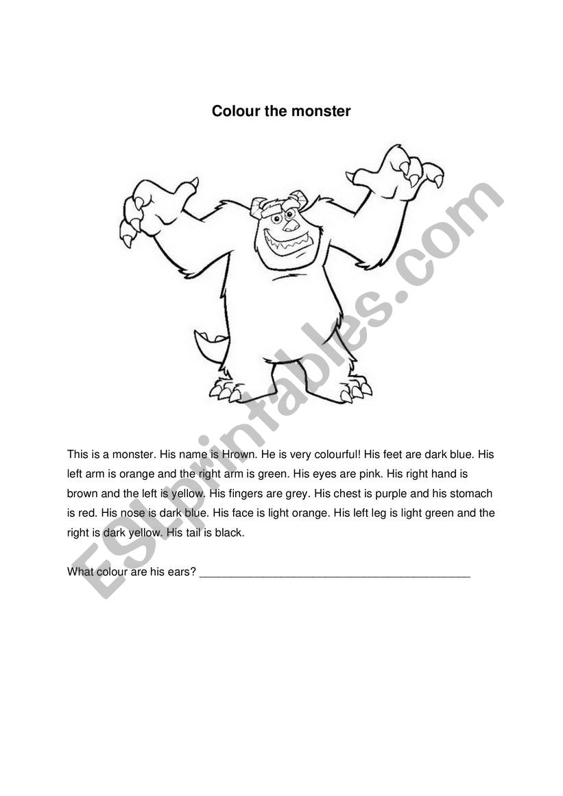 Colour the monster worksheet