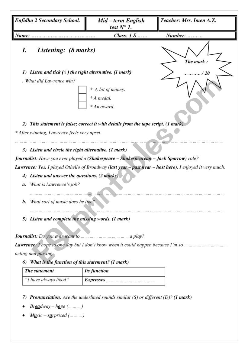 test  worksheet