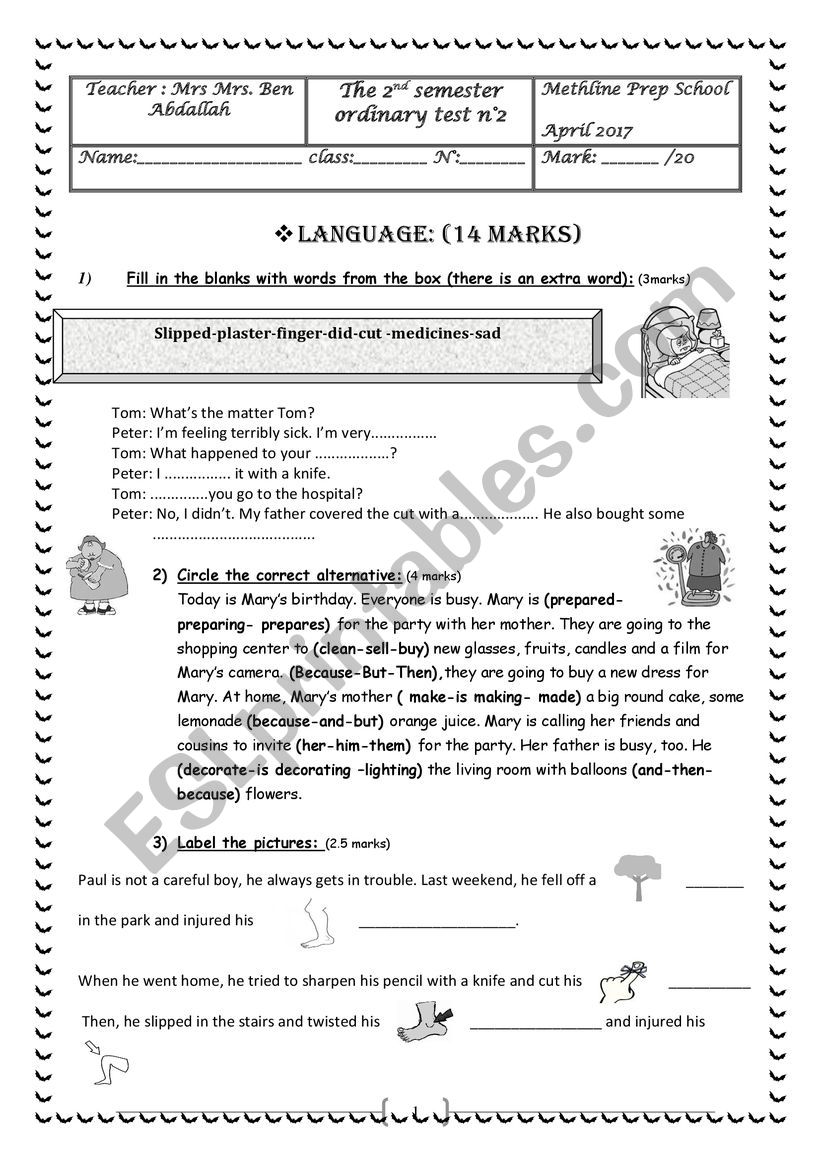 7th form  mid term 3 test worksheet