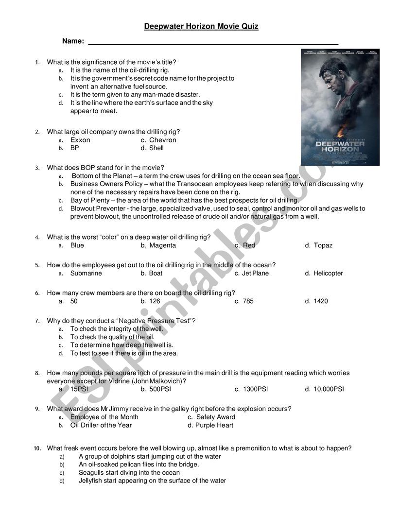 DEEPWATER HORIZON QUIZ worksheet