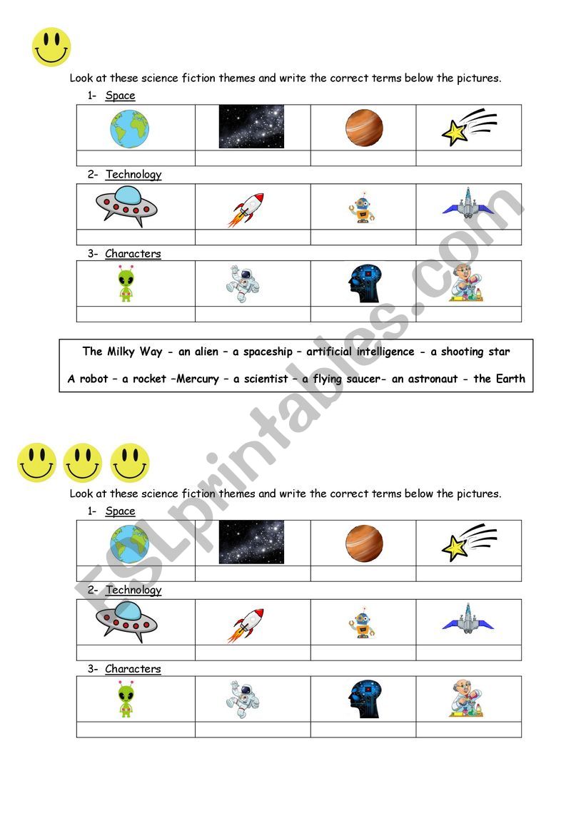 Science Fiction vocabulary worksheet