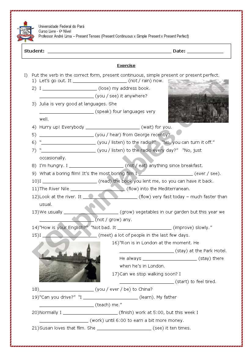 Present Tenses worksheet