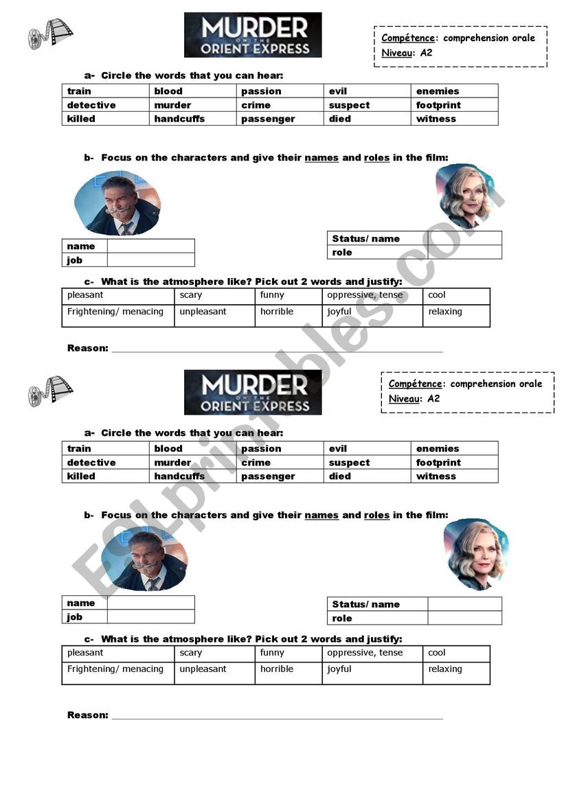 Murder at The Orient Express  worksheet