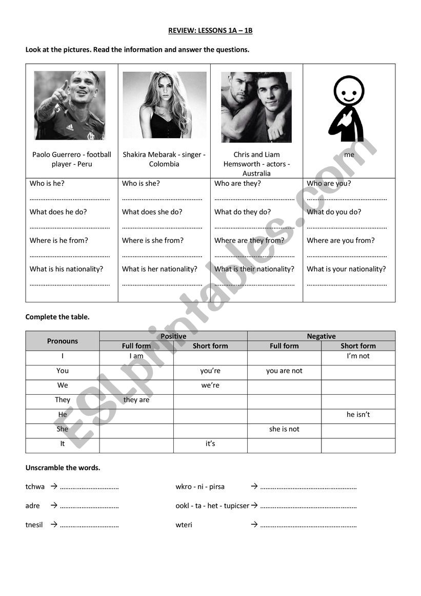 countries and nationalities  worksheet