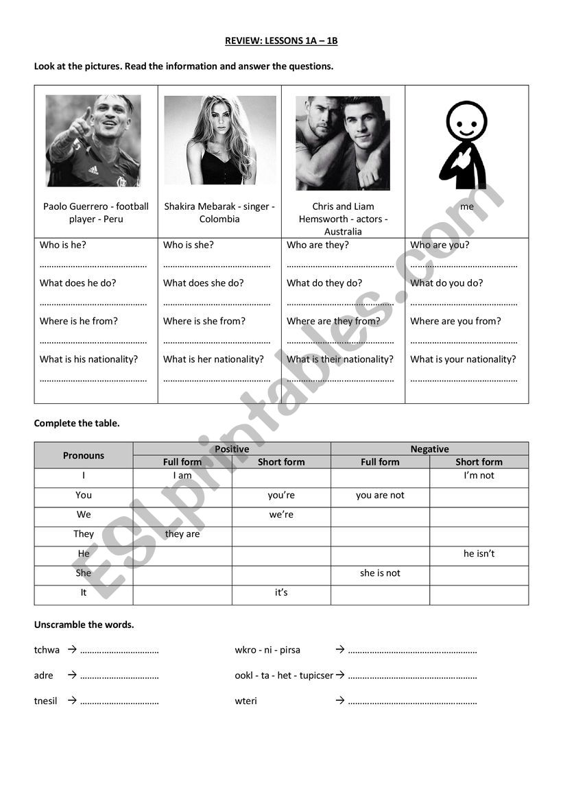 countries and nationalities  worksheet