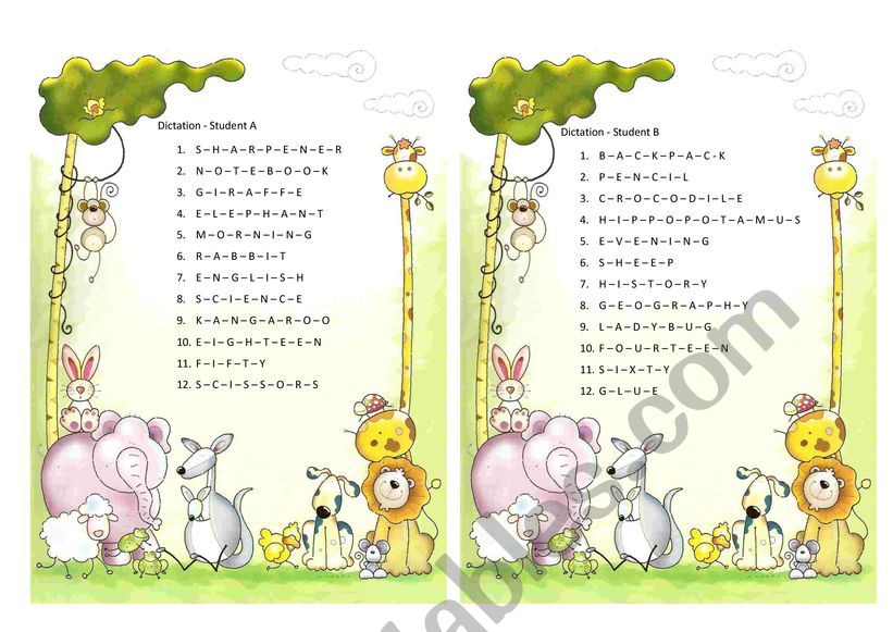 Alphabet dictation worksheet