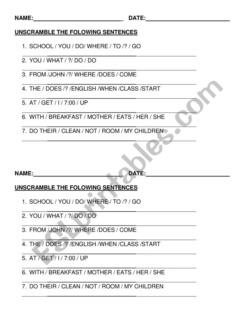 Present simple Interrogative - Unscramble short quiz