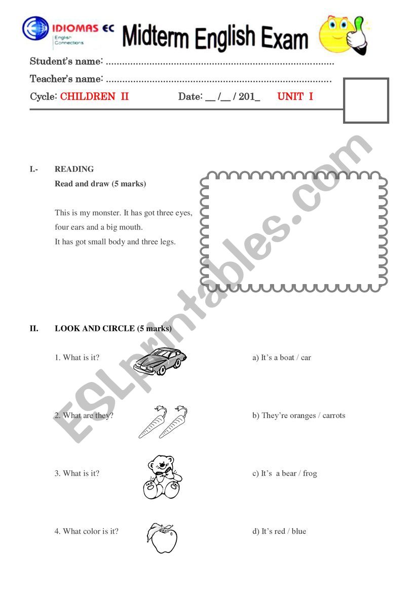 Exam for children  worksheet