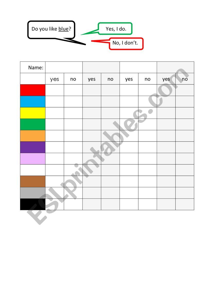 Colour questionnaire worksheet