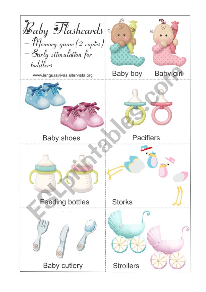 Baby vocabulary flash cards - Memory cards - ESL worksheet by lisilemos