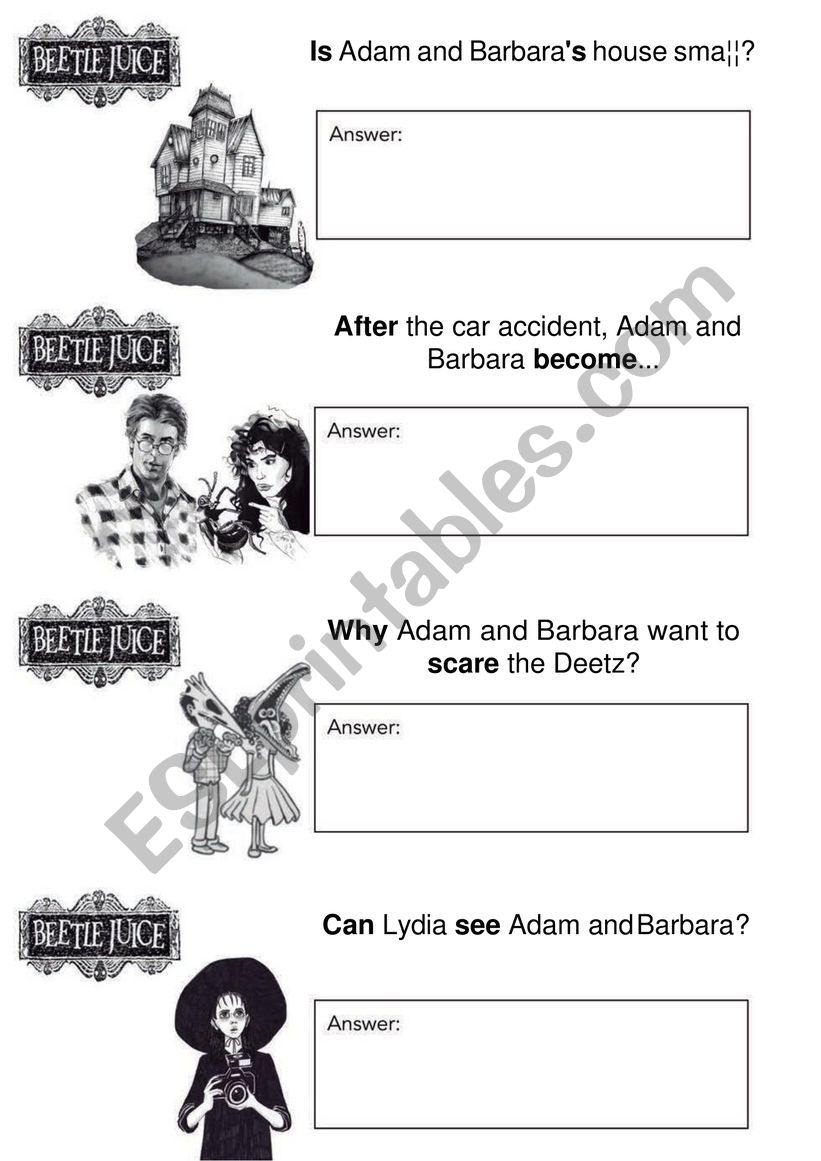 Beetlejuice worksheet