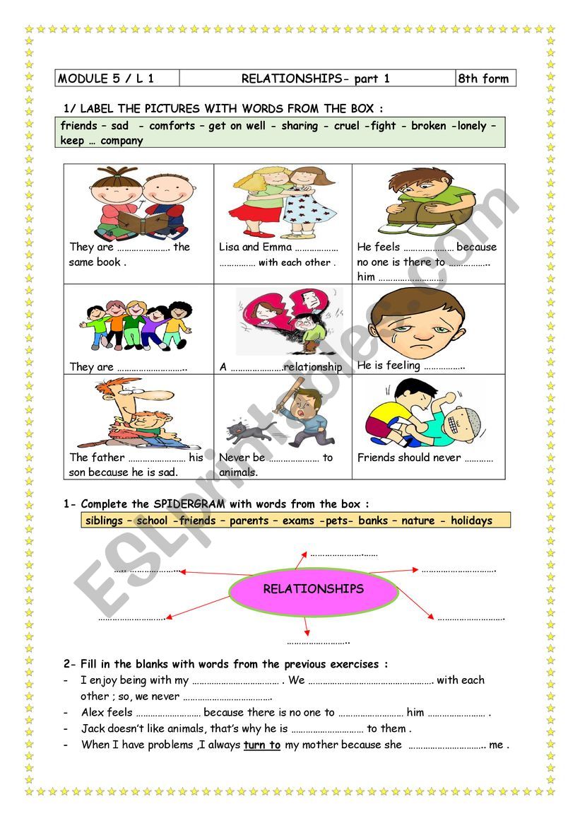 Relationships :8th  form  module 5 lesson 1