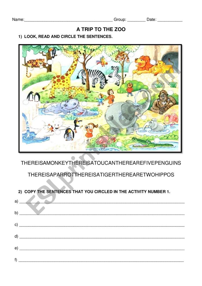 A trip to the zoo worksheet
