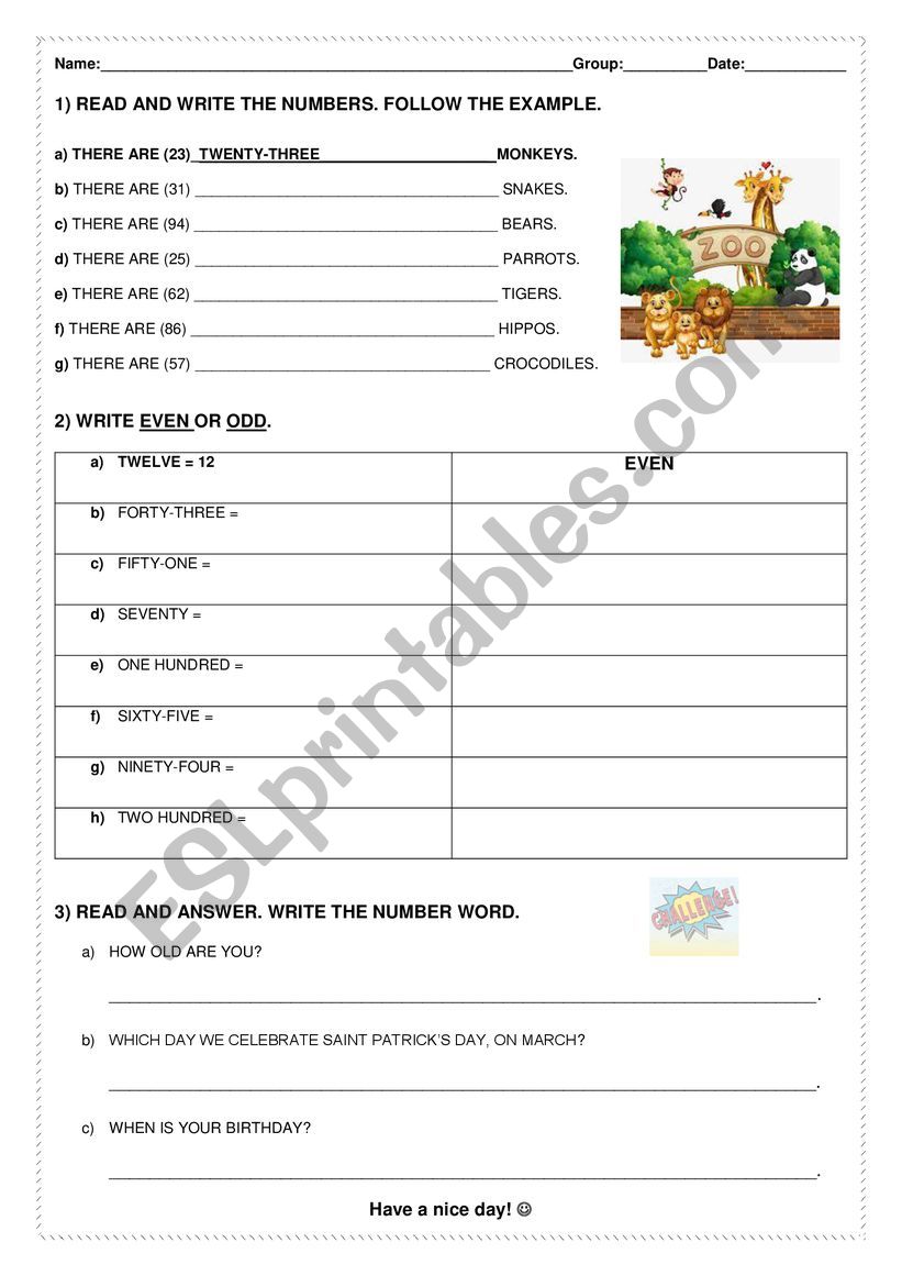 Numbers 1 up to 100  worksheet