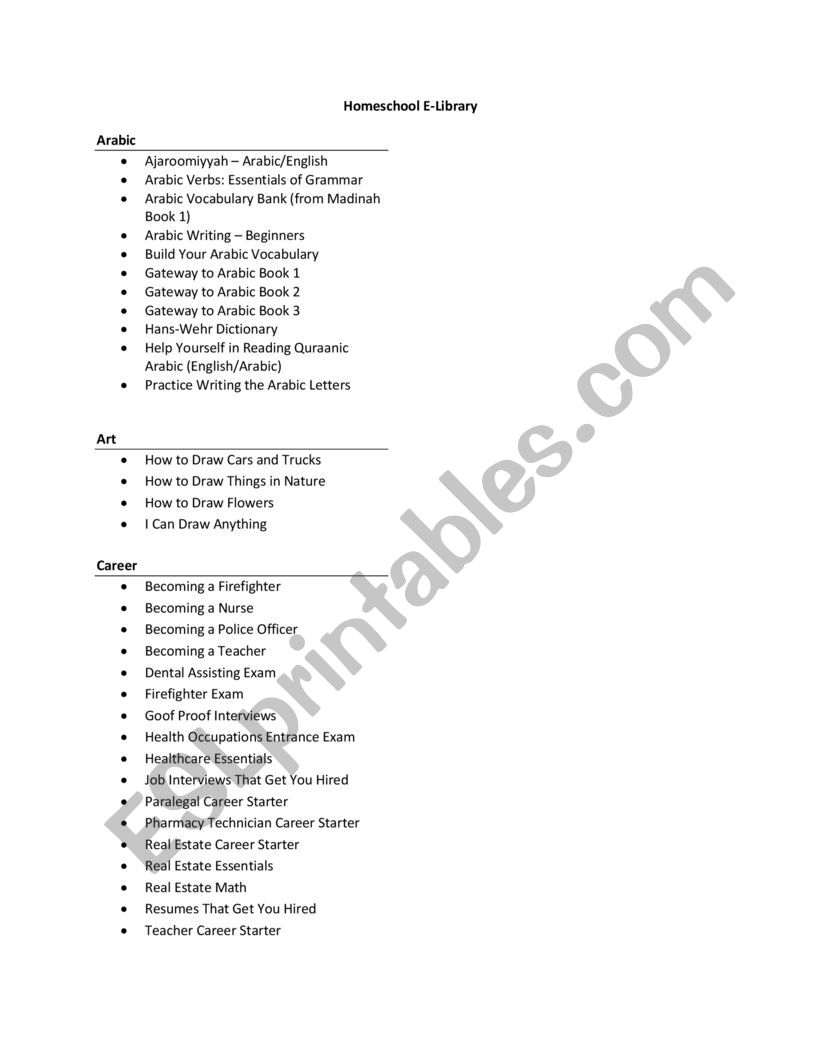 home schooling worksheet