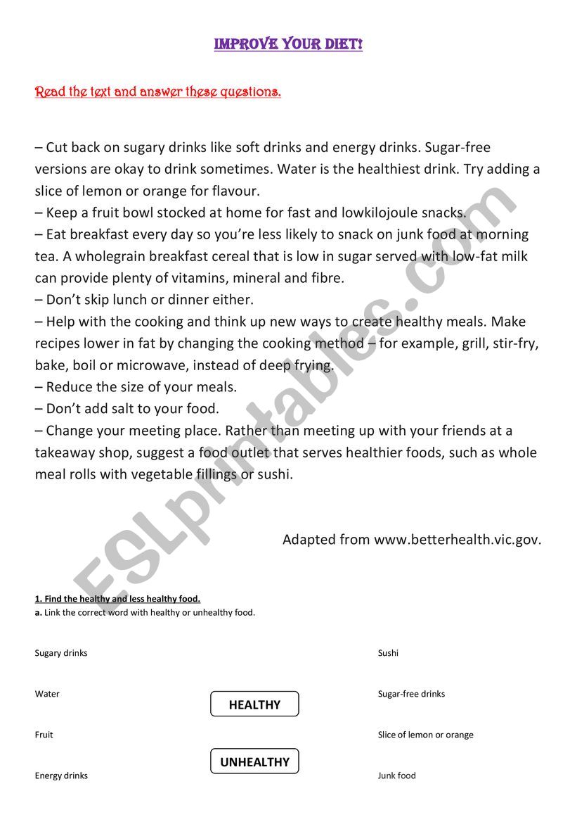 Improve your diet! worksheet