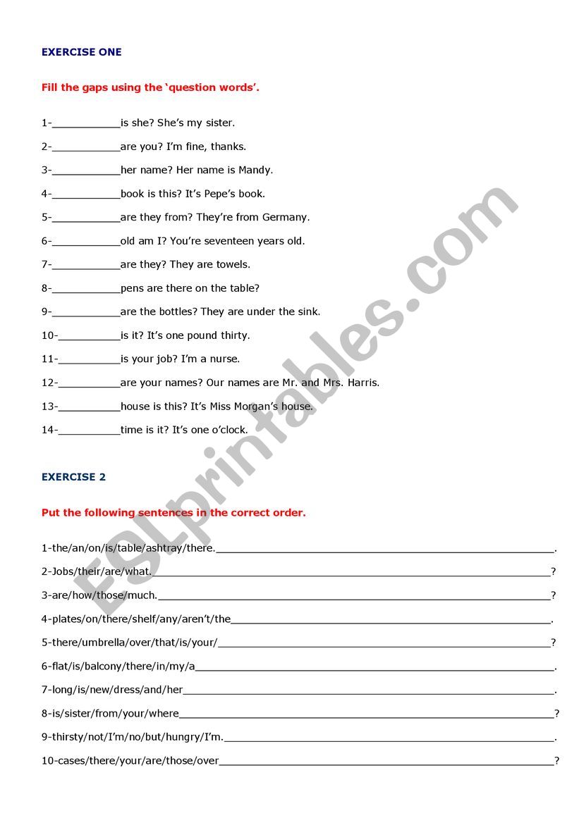 Question Words worksheet