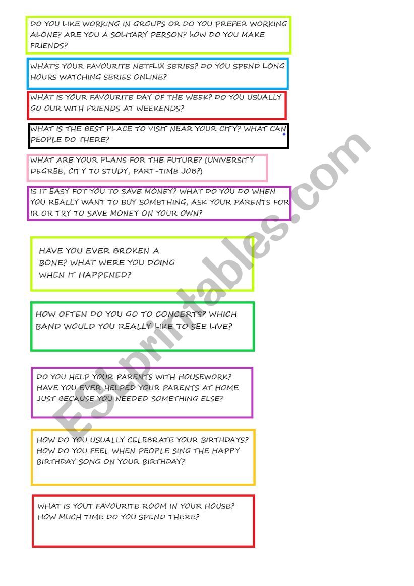 Speaking Cards  worksheet