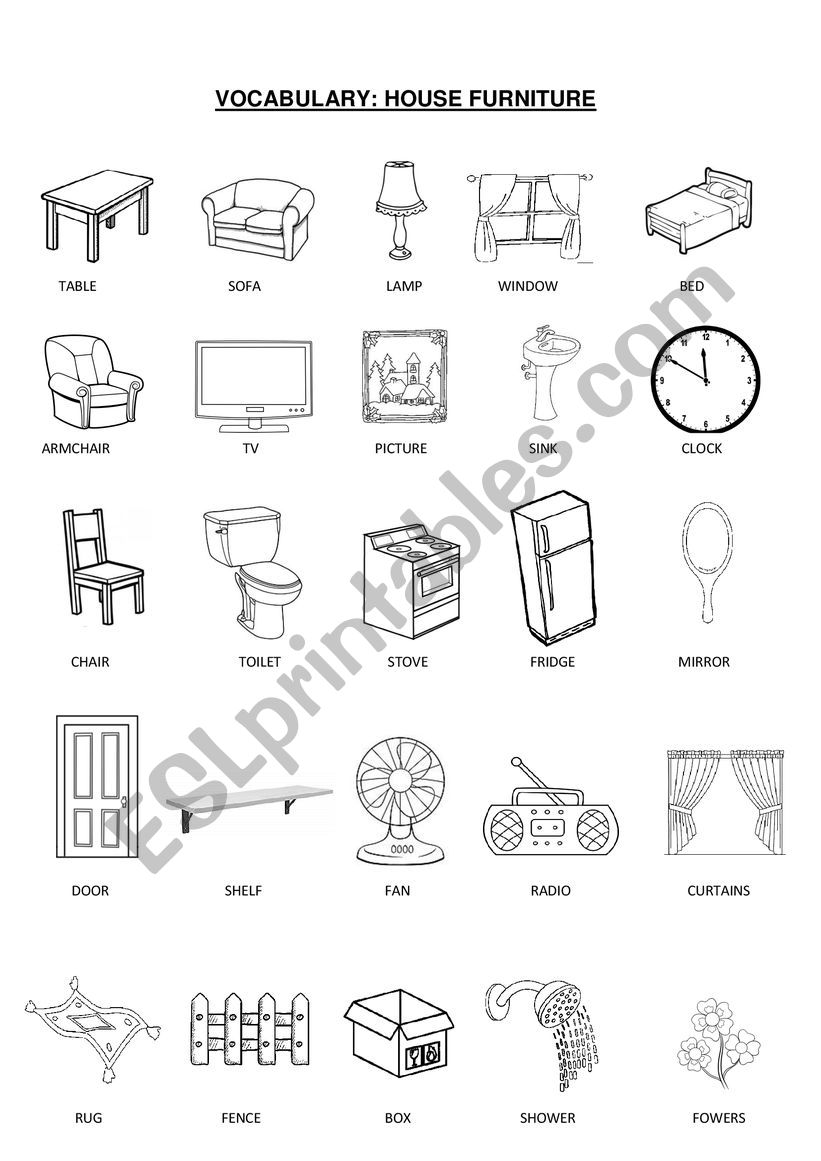 Vocabulary: House Furniture worksheet