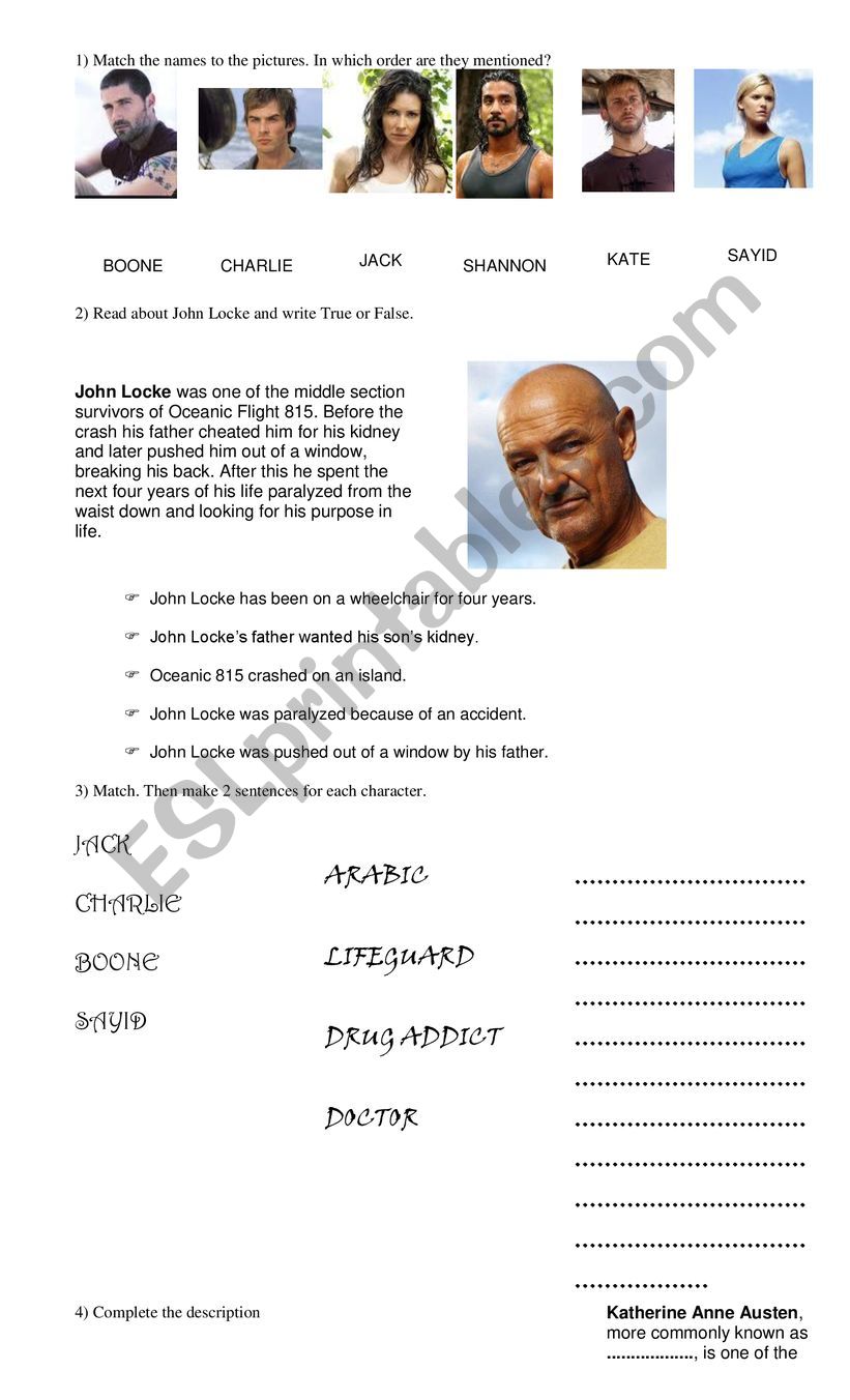 LOST (Pilot parts 1 and 2) worksheet
