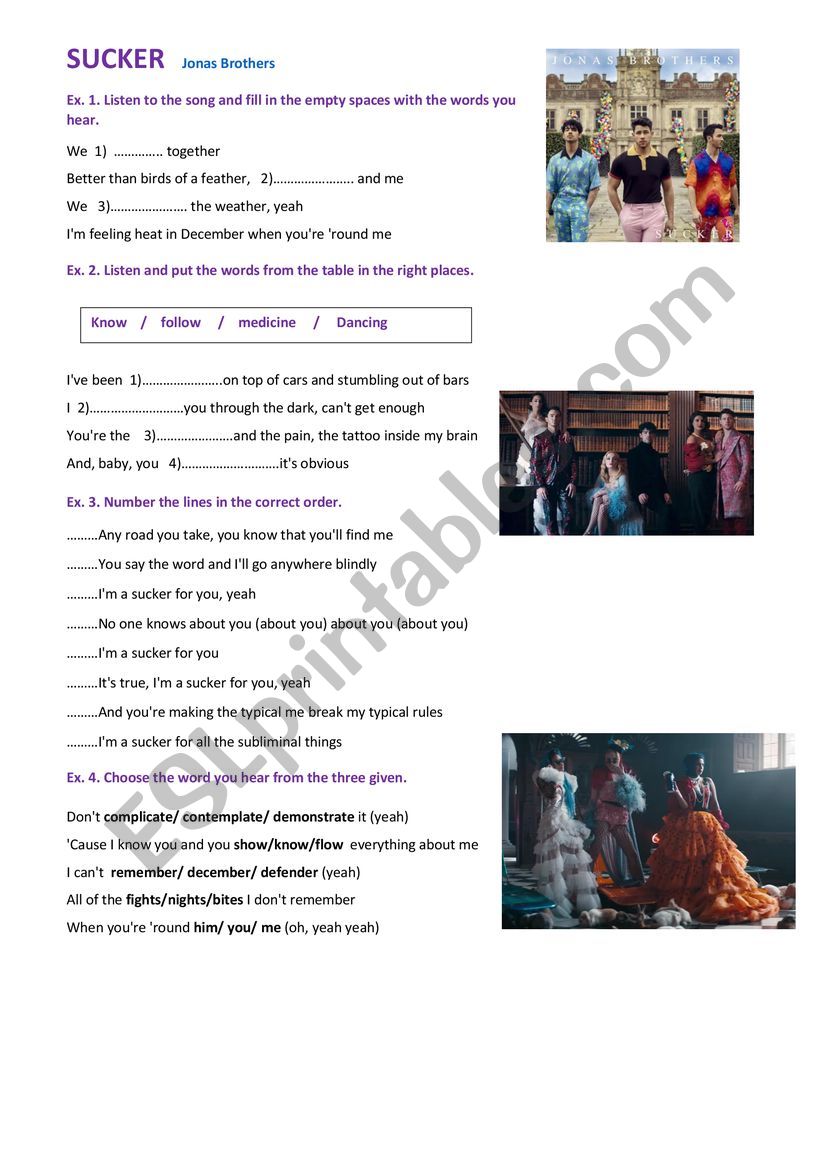 Sucker Jonas Brothers worksheet