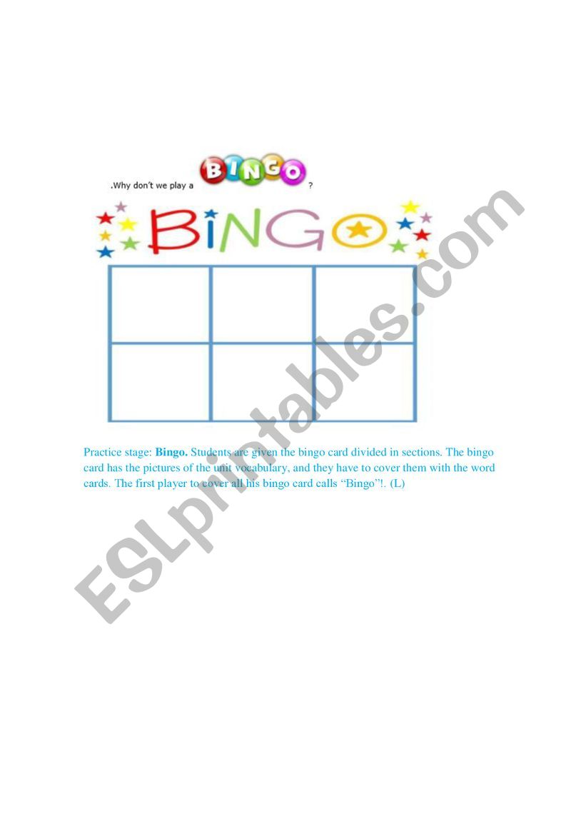 Bingo worksheet
