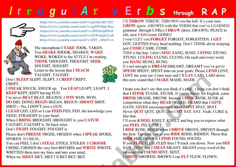 Have FUN with IRREGULAR VERBS through RAP - VIDEO + Links.