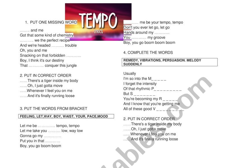 MARGARET- TEMPO SONG worksheet
