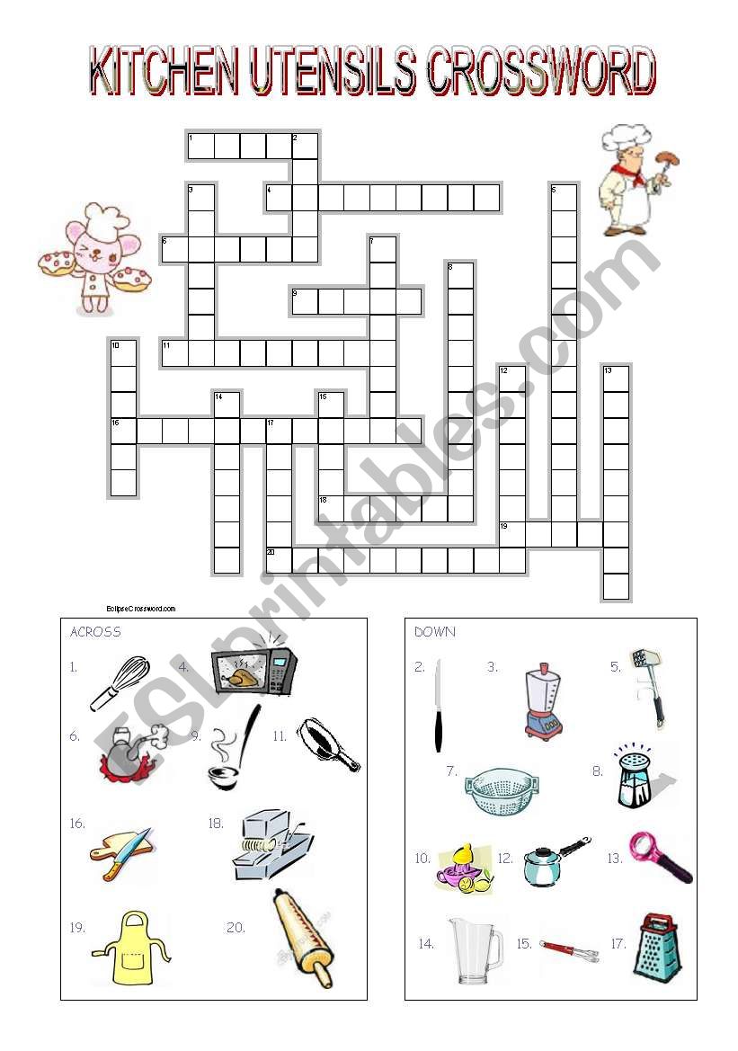 Kitchen Utensils Crossword Esl