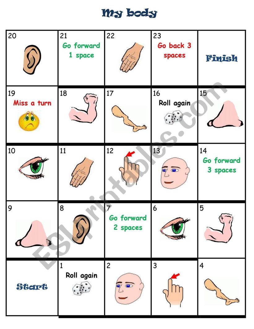 Body parts board game worksheet