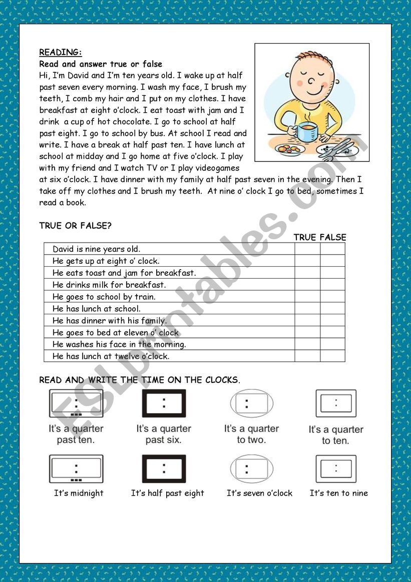 Time and Daily routine worksheet