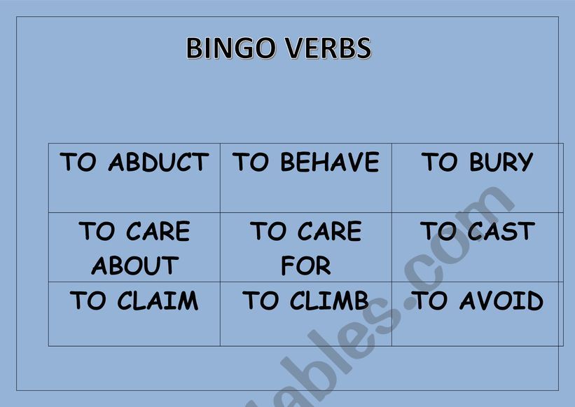 IMPORTANT VERBS BINGO worksheet