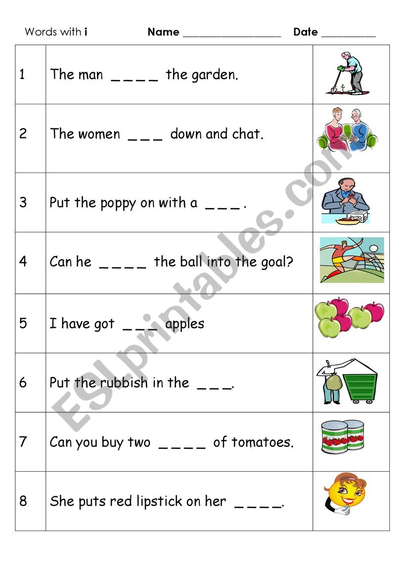 CVC words short i worksheet