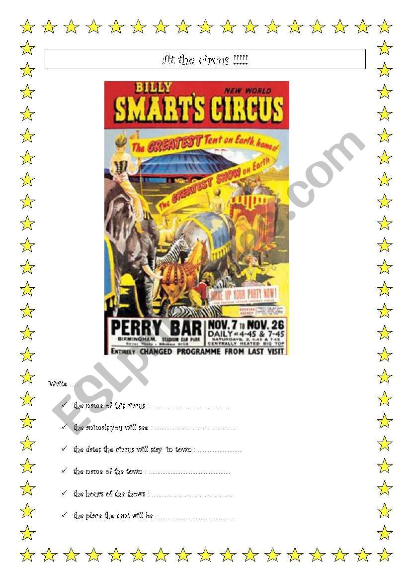 At the circus !!!  worksheet