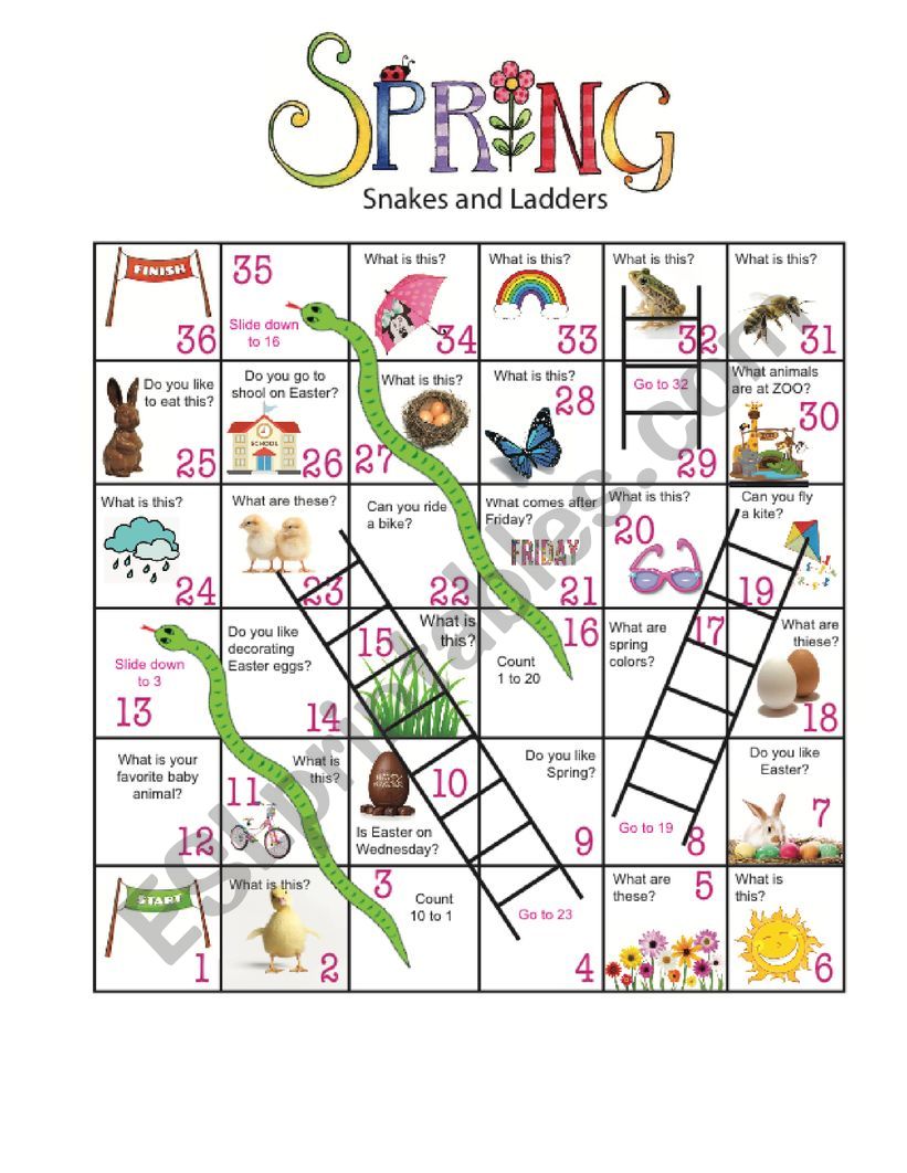  Spring Snakes and Ladders board game