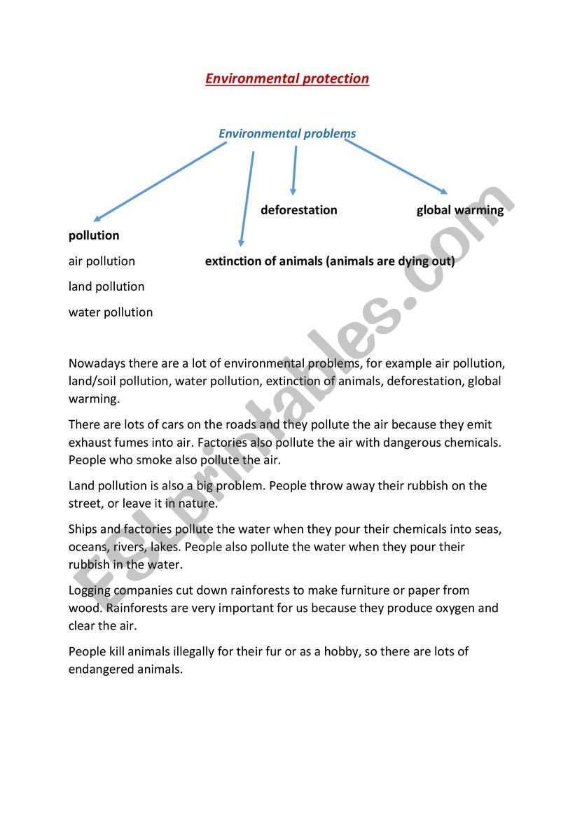 Environmental protection worksheet