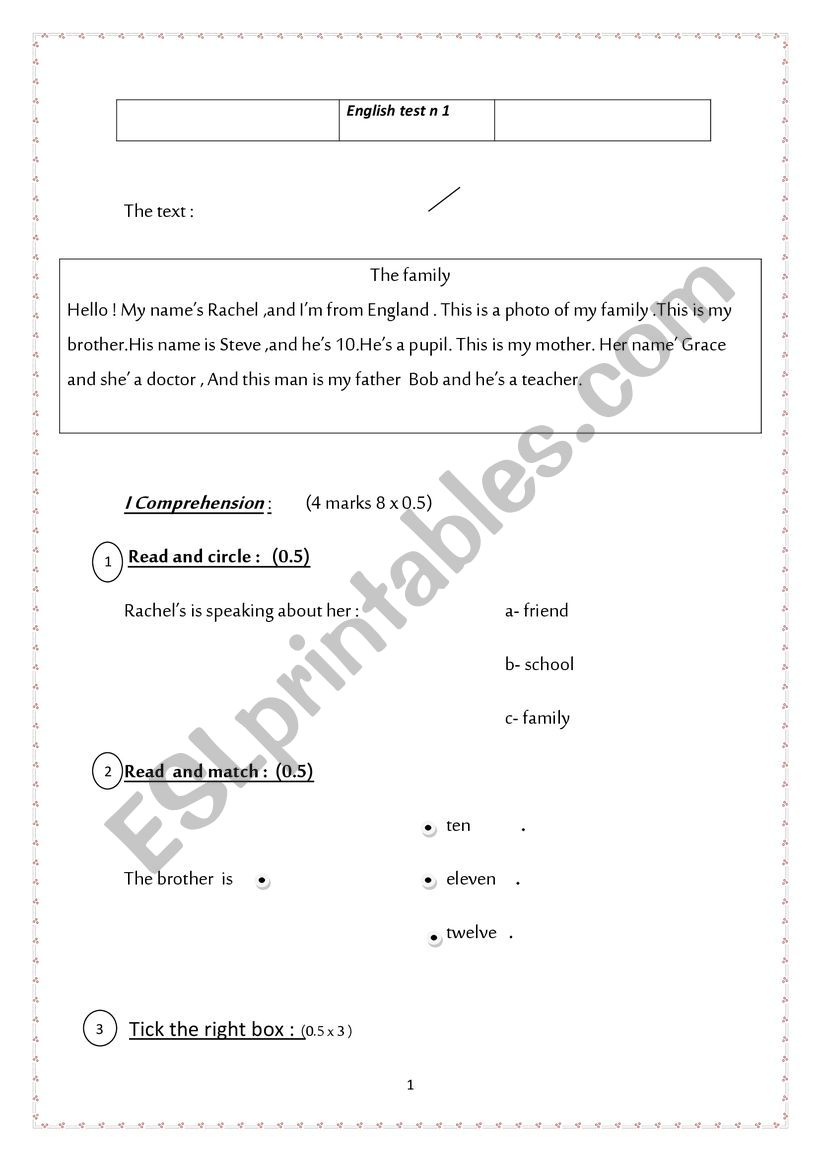 test worksheet