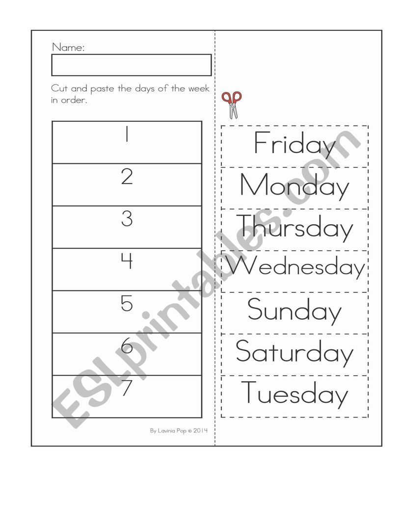 days of the week  worksheet