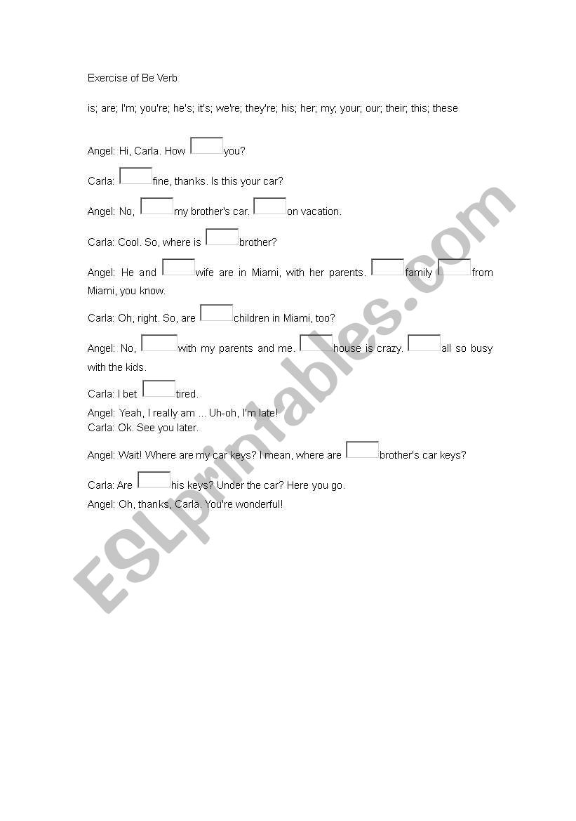 Exercise of Be Verb and Pronoun