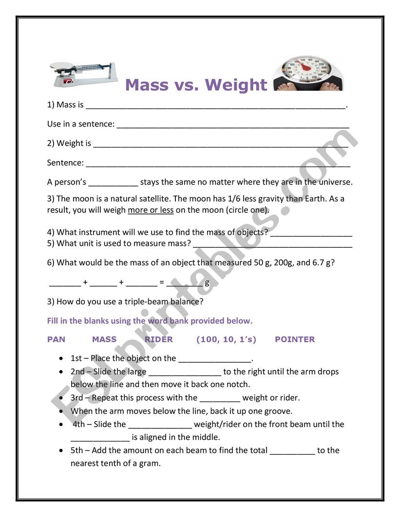 Mass versus Weight & How to Use a Triple Beam Balance