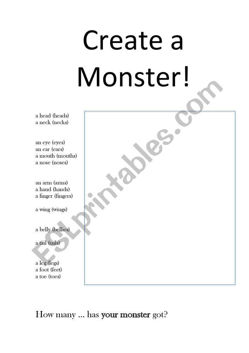 Create a Monster - Parts of Body (drawing activity)