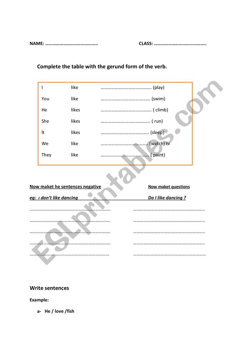 gerund worksheet