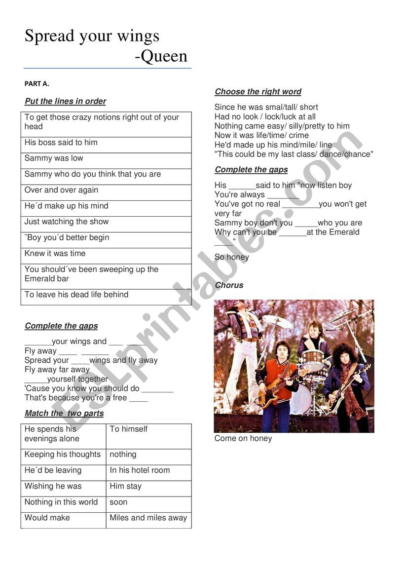 Song Worksheet worksheet