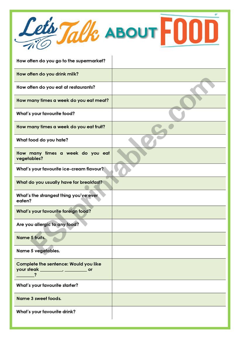 LETS TALK ABOUT FOOD worksheet